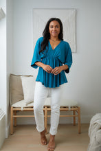 Load image into Gallery viewer, Storied Moments Draped Peplum Top in Teal
