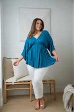 Load image into Gallery viewer, Storied Moments Draped Peplum Top in Teal
