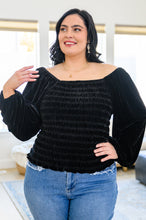 Load image into Gallery viewer, Believe In Miracles Smocked Velvet Top In Black
