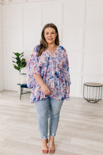 Load image into Gallery viewer, Fabled in Floral Draped Peplum Top in Blue
