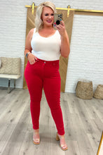 Load image into Gallery viewer, Ruby High Rise Control Top Garment Dyed Skinny Jeans in Red
