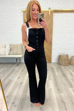 Load image into Gallery viewer, Imogene Control Top Retro Flare Overalls in Black
