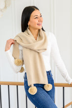 Load image into Gallery viewer, Knitted Fuzzy Pom Pom Scarf In Beige
