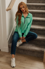 Load image into Gallery viewer, Let Me Think On It Half Zip Pullover in Mint
