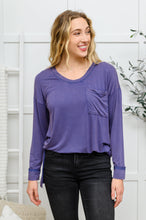 Load image into Gallery viewer, Long Sleeve Knit Top With Pocket In Denim Blue
