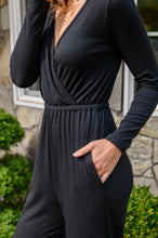 Load image into Gallery viewer, Onward &amp; Upward Faux Wrap Jumpsuit In Black
