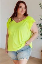 Load image into Gallery viewer, Ruched Cap Sleeve Top in Neon Green
